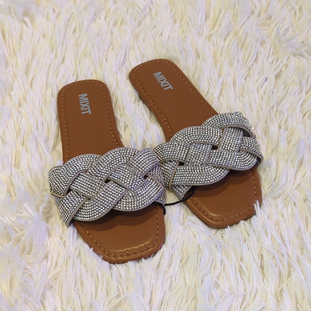 Mixit Silver Braided Women's Slide Sandals Size 6